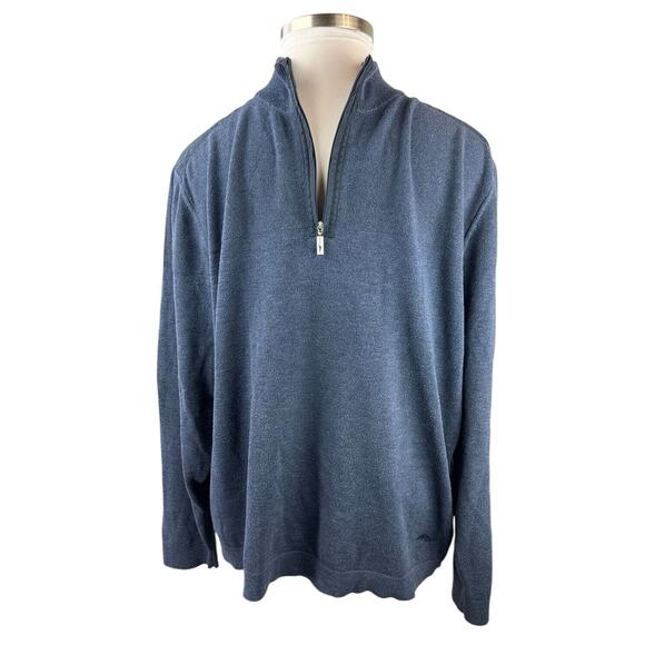 Tommy Bahama Island Fairway Half Zip Sweater Lightweight Sleeve Pocket Blue XXL - Picture 4 of 14